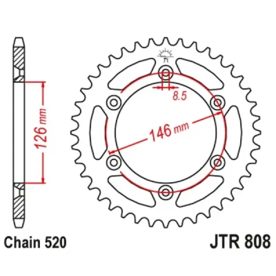 Zębatka tył stalowa JT , 39z rozmiar 520 (JTR808.39) Zębatka tył stalowa JT , 39z rozmiar 520 (JTR808.39)
