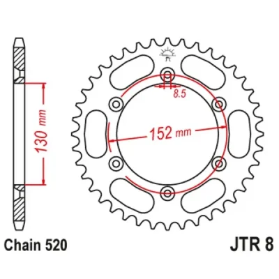 Zębatka tył stalowa JT , 48z rozmiar 520 (JTR8.48) Zębatka tył stalowa JT , 48z rozmiar 520 (JTR8.48)