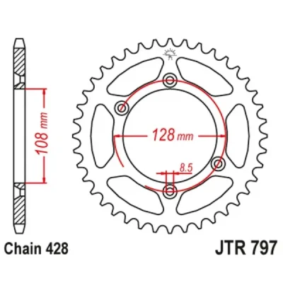 Zębatka tył stalowa JT , 57z rozmiar 428 (JTR797.57)