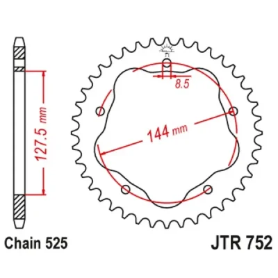 Zębatka tył stalowa JT , 36z rozmiar 525 do adaptera 15492 (JTR752.36) Zębatka tył stalowa JT , 36z rozmiar 525 do adaptera 15492 (JTR752.36)