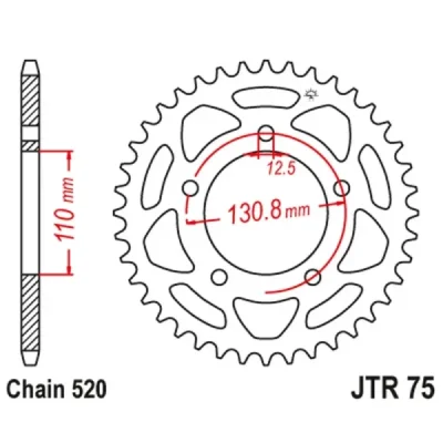 Zębatka tył stalowa JT , 42z rozmiar 520 (JTR75.42) Zębatka tył stalowa JT , 42z rozmiar 520 (JTR75.42)