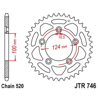 Zębatka tylna stalowa JT R746-48, 48Z, rozmiar 520 Zębatka tylna stalowa JT R746-48, 48Z, rozmiar 520