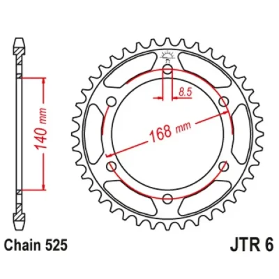 Zębatka tylna stalowa JT R6-42ZBK, 42Z, rozmiar 525 czarna Zębatka tylna stalowa JT R6-42ZBK, 42Z, rozmiar 525 czarna
