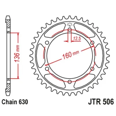 Zębatka tył stalowa JT , 40z rozmiar 630 (JTR506.40) Zębatka tył stalowa JT , 40z rozmiar 630 (JTR506.40)