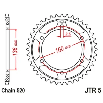 Zębatka tylna stalowa JT R5-39, 39Z, rozmiar 520 Zębatka tylna stalowa JT R5-39, 39Z, rozmiar 520