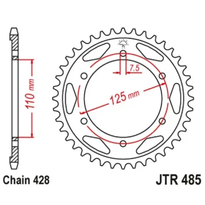 Zębatka tył stalowa JT , 48z rozmiar 428 (JTR485.48) Zębatka tył stalowa JT , 48z rozmiar 428 (JTR485.48)