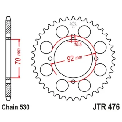 Zębatka tył stalowa JT , 45z rozmiar 530 (JTR476.45) Zębatka tył stalowa JT , 45z rozmiar 530 (JTR476.45)