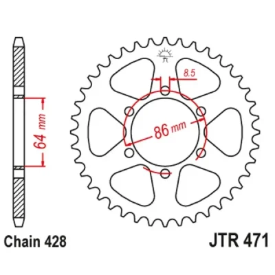Zębatka tył stalowa JT , 50z rozmiar 428 (JTR471.50)