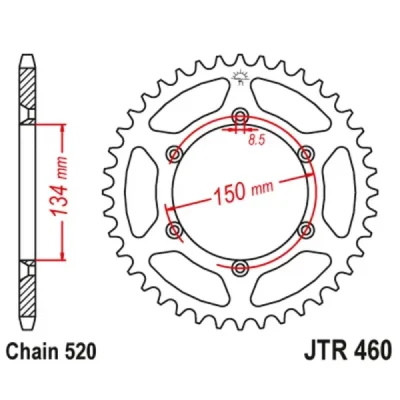 Zębatka tył stalowa JT , 42z rozmiar 520 (JTR460.42) Zębatka tył stalowa JT , 42z rozmiar 520 (JTR460.42)