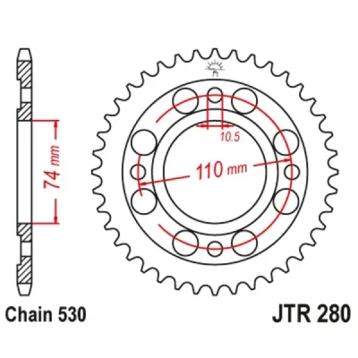 Zębatka tył stalowa JT , 33z rozmiar 530 (JTR280.33) Zębatka tył stalowa JT , 33z rozmiar 530 (JTR280.33)