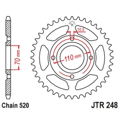 Zębatka tył stalowa JT , 44z rozmiar 520 (JTR248.44) Zębatka tył stalowa JT , 44z rozmiar 520 (JTR248.44)