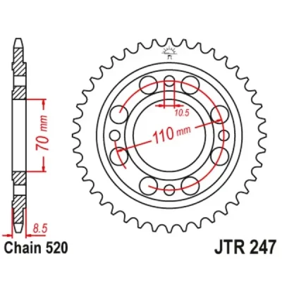 Zębatka tył stalowa JT , 36z rozmiar 520 (JTR247.36) Zębatka tył stalowa JT , 36z rozmiar 520 (JTR247.36)