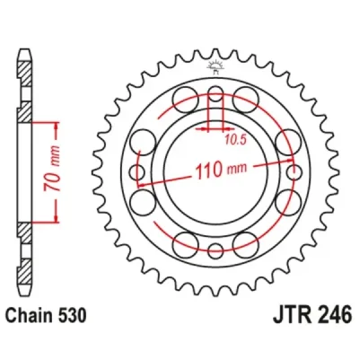 Zębatka tył stalowa JT , 36z rozmiar 530 (JTR246.36) Zębatka tył stalowa JT , 36z rozmiar 530 (JTR246.36)