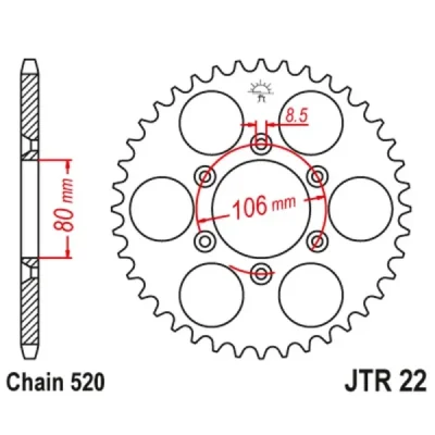 Zębatka tylna stalowa JT R22-42, 42Z, rozmiar 520 Zębatka tylna stalowa JT R22-42, 42Z, rozmiar 520