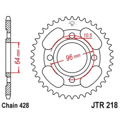 Zębatka tył stalowa JT , 44z rozmiar 428 (JTR218.44) Zębatka tył stalowa JT , 44z rozmiar 428 (JTR218.44)