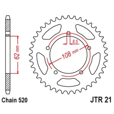 Zębatka tył stalowa JT , 40z rozmiar 520 (JTR21.40) Zębatka tył stalowa JT , 40z rozmiar 520 (JTR21.40)