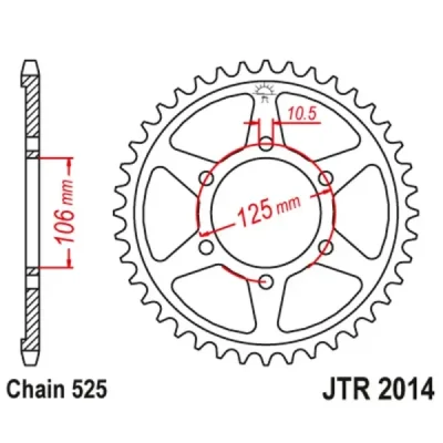 Zębatka tylna stalowa JT R2014-39, 39Z, rozmiar 525 Zębatka tylna stalowa JT R2014-39, 39Z, rozmiar 525