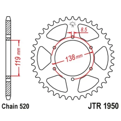 Zębatka tył stalowa JT , 50z rozmiar 520 (JTR1950.50) Zębatka tył stalowa JT , 50z rozmiar 520 (JTR1950.50)