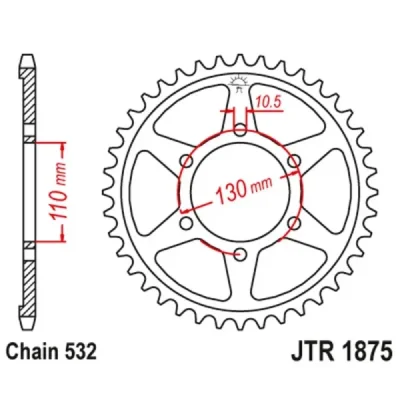 Zębatka tył stalowa JT , 48z rozmiar 532 (JTR1875.48)