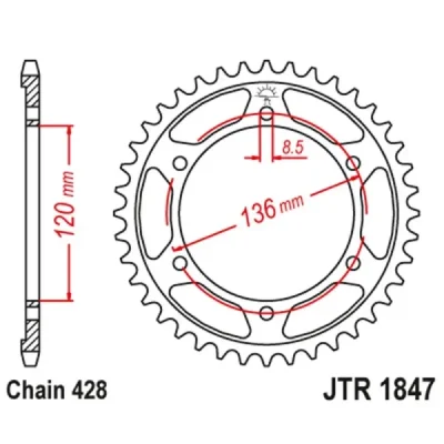 Jt Zębatka Tylna 4324 47 Yamaha Tdr 125 '93-'99 (432447Jt) (Łańc. 428) Jt Zębatka Tylna 4324 47 Yamaha Tdr 125 '93-'99 (432447Jt) (Łańc. 428)