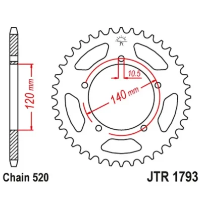 Zębatka tylna stalowa JT R1793-42, 42Z, rozmiar 520 Zębatka tylna stalowa JT R1793-42, 42Z, rozmiar 520