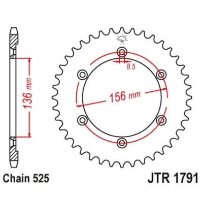 Zębatka tylna stalowa JT R1791-42, 42Z, rozmiar 525