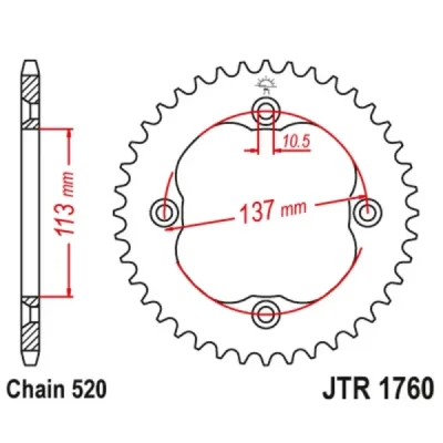 Zębatka tylna stalowa JT R1760-38, 38Z, rozmiar 520 Zębatka tylna stalowa JT R1760-38, 38Z, rozmiar 520