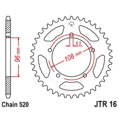 Zębatka tył stalowa JT , 40z rozmiar 520 (JTR16.40) Zębatka tył stalowa JT , 40z rozmiar 520 (JTR16.40)