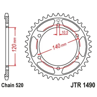 Zębatka tył stalowa JT , 42z rozmiar 520 (JTR1490.42) Zębatka tył stalowa JT , 42z rozmiar 520 (JTR1490.42)