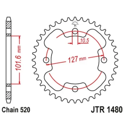 Zębatka tylna stalowa JT R1480-38, 38Z, rozmiar 520 Zębatka tylna stalowa JT R1480-38, 38Z, rozmiar 520