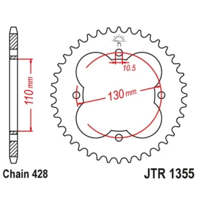 Zębatka tylna stalowa JT R1355-48, 48Z, rozmiar 428 czarna Zębatka tylna stalowa JT R1355-48, 48Z, rozmiar 428 czarna