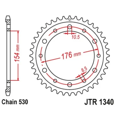 Zębatka tylna stalowa JT R1340-44ZBK, 44Z, rozmiar 530 czarna Zębatka tylna stalowa JT R1340-44ZBK, 44Z, rozmiar 530 czarna