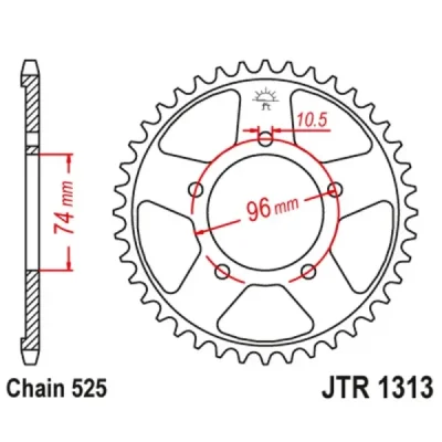 Zębatka tylna stalowa JT R1313-42, 42Z, rozmiar 525