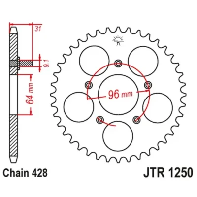 Zębatka tył stalowa JT , 48z rozmiar 428 (JTR1250.48) Zębatka tył stalowa JT , 48z rozmiar 428 (JTR1250.48)