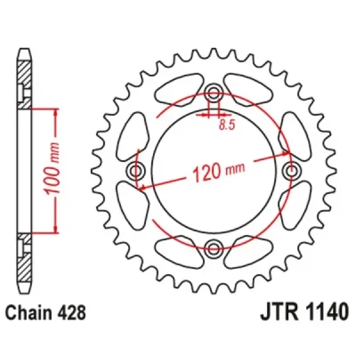 Zębatka tylna stalowa JT R1140-56, 56Z, rozmiar 428 Zębatka tylna stalowa JT R1140-56, 56Z, rozmiar 428