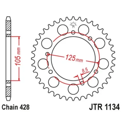 Zębatka tył stalowa JT , 50z rozmiar 428 (JTR1134.50) Zębatka tył stalowa JT , 50z rozmiar 428 (JTR1134.50)