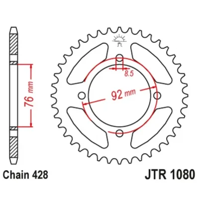 Zębatka tył stalowa JT , 39z rozmiar 428 (JTR1080.39) Zębatka tył stalowa JT , 39z rozmiar 428 (JTR1080.39)