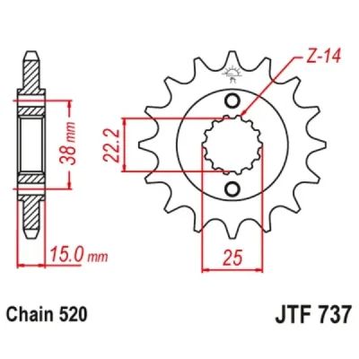 Zębatka przód JT , 14z rozmiar 520 (JTF737.14) Zębatka przód JT , 14z rozmiar 520 (JTF737.14)