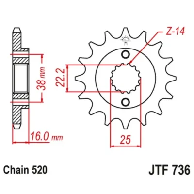 Zębatka przednia JT F736-16, 16Z, rozmiar 520 Zębatka przednia JT F736-16, 16Z, rozmiar 520