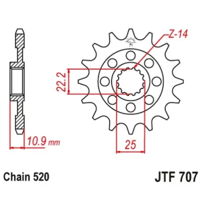 Zębatka przód JT , 14z rozmiar 520 (JTF707.14) Zębatka przód JT , 14z rozmiar 520 (JTF707.14)