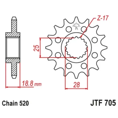 Zębatka przednia JT F705-16, 16Z, rozmiar 520 Racingwąskie zęby średnica wewnętrzna 25/28 Zębatka przednia JT F705-16, 16Z, rozmiar 520 Racingwąskie zęby średnica wewnętrzna 25/28