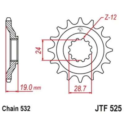 Zębatka przód JT , 17z rozmiar 532 (JTF525.17) Zębatka przód JT , 17z rozmiar 532 (JTF525.17)