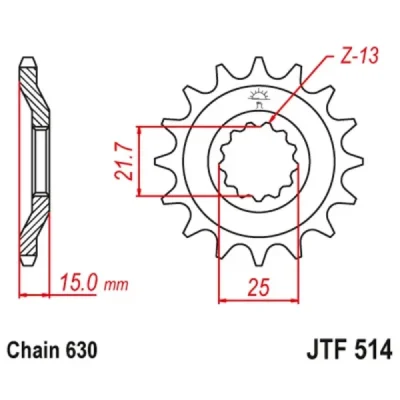 Zębatka przód JT , 15z rozmiar 630 (JTF514.15) Zębatka przód JT , 15z rozmiar 630 (JTF514.15)