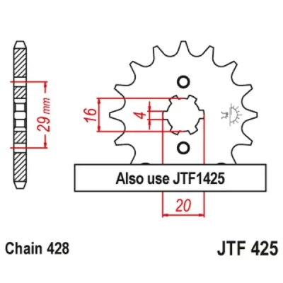 Zębatka przednia JT F425-16, 16Z, rozmiar 428 Zębatka przednia JT F425-16, 16Z, rozmiar 428