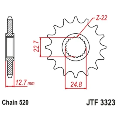 Zębatka przód JT , 22z rozmiar 520 (JTF3323.22) Zębatka przód JT , 22z rozmiar 520 (JTF3323.22)