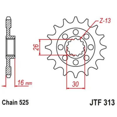 Zębatka przód JT , 16z rozmiar 525 (JTF313.16) Zębatka przód JT , 16z rozmiar 525 (JTF313.16)