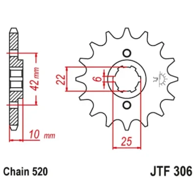 Zębatka przednia JT F306-14, 14Z, rozmiar 520 Zębatka przednia JT F306-14, 14Z, rozmiar 520