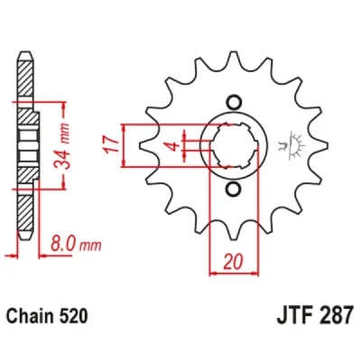 Zębatka przednia JT F287-15, 15Z, rozmiar 520 Zębatka przednia JT F287-15, 15Z, rozmiar 520