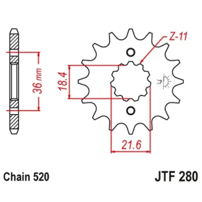 Zębatka przód JT , 13z rozmiar 520 (JTF280.13) Zębatka przód JT , 13z rozmiar 520 (JTF280.13)
