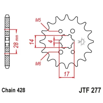 Zębatka przednia JT F277-14, 14Z, rozmiar 428 Zębatka przednia JT F277-14, 14Z, rozmiar 428